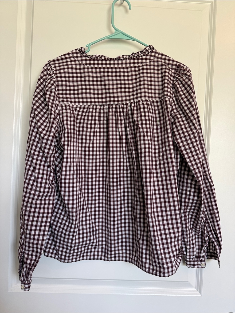 Ann Taylor Weekend Light Weight Long Sleeve 100% Cotton Blouse | Red Gingham - Picture 3 of 3